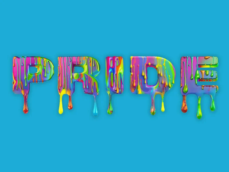 Grafikdesign: Schriftzug "Pride" in tropfender, nasser Farbe